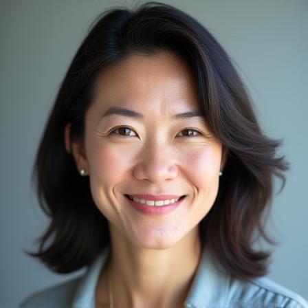 Professional headshot of Sarah Chen, a serene woman with a gentle smile