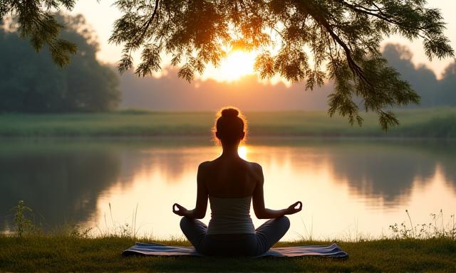 Person meditating peacefully in a natural setting